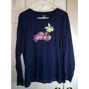 HUE Christmas Truck Palm Tree Graphic Tee Long Sleeve Top Shirt‎ 2X
